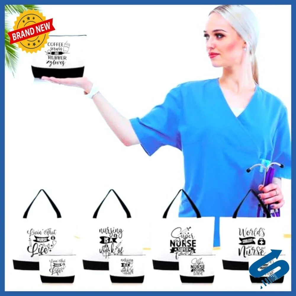 Canvas Tote Bag Set Nurse Appreciation Gifts Bulk Cosmetic Makeup Bags